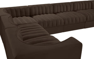 Meridian Furniture Rummi Channel Tufted Velvet 10 Piece Modular Sectional for Open Living Spaces 660Brown-Sec10A