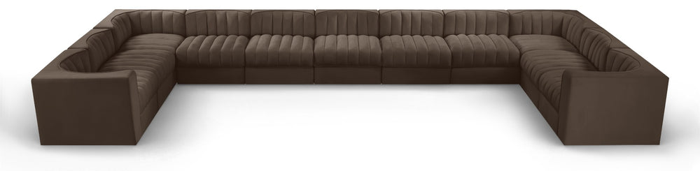 Meridian Furniture Rummi 11 Piece Modular Sectional Brown Velvet Channel Tufted Low Profile Living Room 660Brown-Sec11A