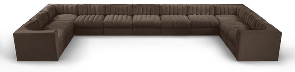 Meridian Furniture Rummi 11 Piece Modular Sectional Brown Velvet Channel Tufted Low Profile Living Room 660Brown-Sec11A