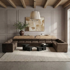 Meridian Furniture Rummi 11 Piece Modular Sectional Brown Velvet Channel Tufted Low Profile Living Room 660Brown-Sec11A