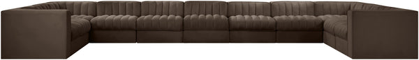 Meridian Furniture Rummi 11 Piece Modular Sectional Brown Velvet Channel Tufted Low Profile Living Room 660Brown-Sec11A