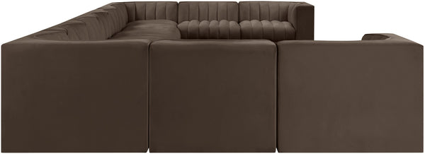 Meridian Furniture Rummi 11 Piece Modular Sectional Brown Velvet Channel Tufted Low Profile Living Room 660Brown-Sec11A