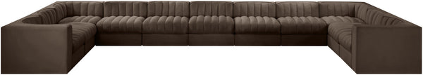 Meridian Furniture Rummi 11 Piece Modular Sectional Brown Velvet Channel Tufted Low Profile Living Room 660Brown-Sec11A