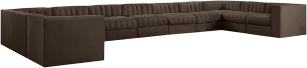 Meridian Furniture Rummi 11 Piece Modular Sectional Brown Velvet Channel Tufted Low Profile Living Room 660Brown-Sec11A