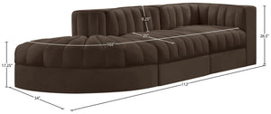Meridian Furniture Rummi Channel Tufted Velvet Modular Sectional Sofa with Solid Wood Frame for Modern Living Brown 660Brown-Sec3A