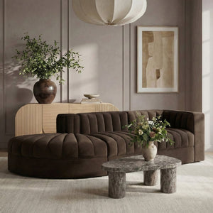 Meridian Furniture Rummi Channel Tufted Velvet Modular Sectional Sofa with Solid Wood Frame for Modern Living Brown 660Brown-Sec3A