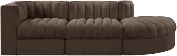 Meridian Furniture Rummi Channel Tufted Velvet Modular Sectional Sofa with Solid Wood Frame for Modern Living Brown 660Brown-Sec3A