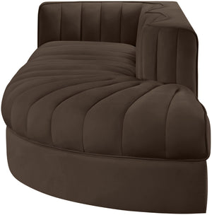 Meridian Furniture Rummi Channel Tufted Velvet Modular Sectional Sofa with Solid Wood Frame for Modern Living Brown 660Brown-Sec3A