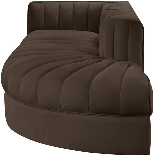 Meridian Furniture Rummi Channel Tufted Velvet Modular Sectional Sofa with Solid Wood Frame for Modern Living Brown 660Brown-Sec3A