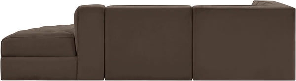 Meridian Furniture Rummi Channel Tufted Velvet Modular Sectional Sofa with Solid Wood Frame for Modern Living Brown 660Brown-Sec3A
