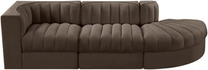 Meridian Furniture Rummi Channel Tufted Velvet Modular Sectional Sofa with Solid Wood Frame for Modern Living Brown 660Brown-Sec3A