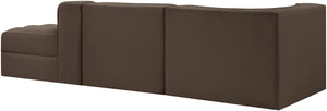 Meridian Furniture Rummi Channel Tufted Velvet Modular Sectional Sofa with Solid Wood Frame for Modern Living Brown 660Brown-Sec3A