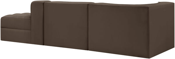 Meridian Furniture Rummi Channel Tufted Velvet Modular Sectional Sofa with Solid Wood Frame for Modern Living Brown 660Brown-Sec3A