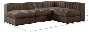 Meridian Furniture Rummi Four Piece Modular Sectional Brown Velvet Channel Tufted Contemporary Sofa 660Brown-Sec4A