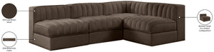 Meridian Furniture Rummi Four Piece Modular Sectional Brown Velvet Channel Tufted Contemporary Sofa 660Brown-Sec4A