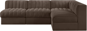 Meridian Furniture Rummi Four Piece Modular Sectional Brown Velvet Channel Tufted Contemporary Sofa 660Brown-Sec4A