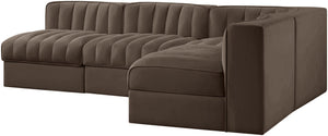 Meridian Furniture Rummi Four Piece Modular Sectional Brown Velvet Channel Tufted Contemporary Sofa 660Brown-Sec4A