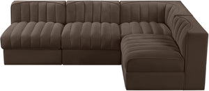 Meridian Furniture Rummi Four Piece Modular Sectional Brown Velvet Channel Tufted Contemporary Sofa 660Brown-Sec4A