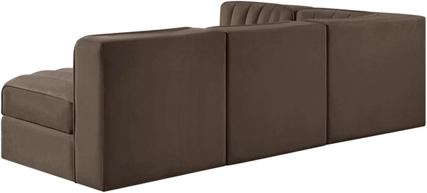 Meridian Furniture Rummi Four Piece Modular Sectional Brown Velvet Channel Tufted Contemporary Sofa 660Brown-Sec4A