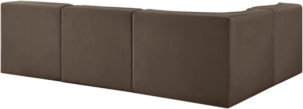 Meridian Furniture Rummi Four Piece Modular Sectional Brown Velvet Channel Tufted Contemporary Sofa 660Brown-Sec4A