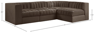 Meridian Furniture Rummi Channel Tufted Brown Velvet Modular Sectional with Four Piece Configuration 660Brown-Sec4B