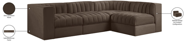 Meridian Furniture Rummi Channel Tufted Brown Velvet Modular Sectional with Four Piece Configuration 660Brown-Sec4B