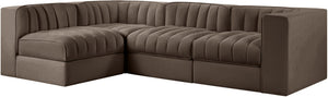 Meridian Furniture Rummi Channel Tufted Brown Velvet Modular Sectional with Four Piece Configuration 660Brown-Sec4B