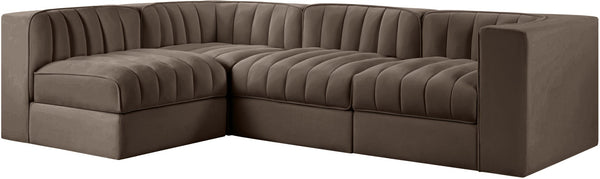 Meridian Furniture Rummi Channel Tufted Brown Velvet Modular Sectional with Four Piece Configuration 660Brown-Sec4B