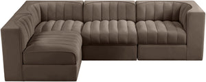 Meridian Furniture Rummi Channel Tufted Brown Velvet Modular Sectional with Four Piece Configuration 660Brown-Sec4B