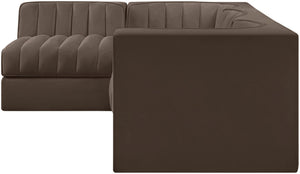 Meridian Furniture Rummi Channel Tufted Brown Velvet Modular Sectional with Four Piece Configuration 660Brown-Sec4B