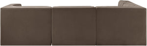 Meridian Furniture Rummi Channel Tufted Brown Velvet Modular Sectional with Four Piece Configuration 660Brown-Sec4B