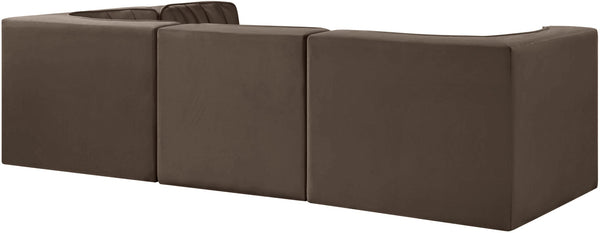 Meridian Furniture Rummi Channel Tufted Brown Velvet Modular Sectional with Four Piece Configuration 660Brown-Sec4B