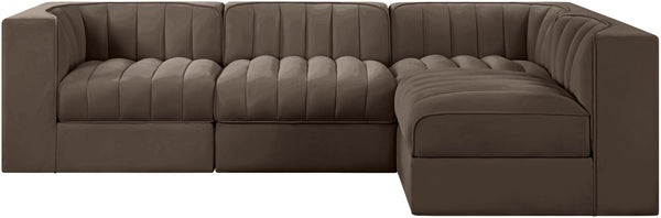 Meridian Furniture Rummi Channel Tufted Brown Velvet Modular Sectional with Four Piece Configuration 660Brown-Sec4B