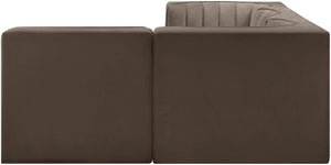 Meridian Furniture Rummi Channel Tufted Brown Velvet Modular Sectional with Four Piece Configuration 660Brown-Sec4B