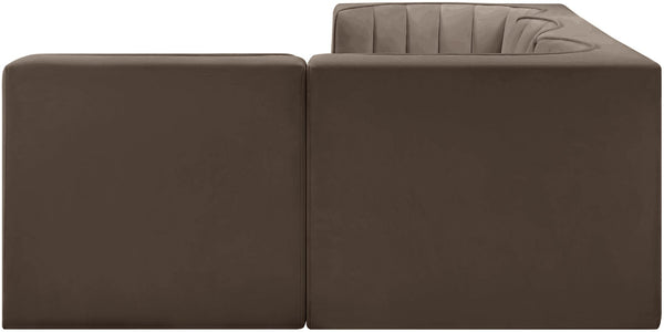 Meridian Furniture Rummi Channel Tufted Brown Velvet Modular Sectional with Four Piece Configuration 660Brown-Sec4B