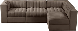 Meridian Furniture Rummi Channel Tufted Brown Velvet Modular Sectional with Four Piece Configuration 660Brown-Sec4B