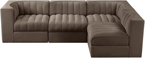 Meridian Furniture Rummi Channel Tufted Brown Velvet Modular Sectional with Four Piece Configuration 660Brown-Sec4B