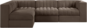 Meridian Furniture Rummi Channel Tufted Brown Velvet Modular Sectional with Four Piece Configuration 660Brown-Sec4B