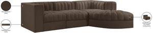 Meridian Furniture Rummi Four Piece Modular Sectional Brown Velvet Channel Tufted Living Room Sofa 660Brown-Sec4C