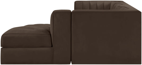 Meridian Furniture Rummi Four Piece Modular Sectional Brown Velvet Channel Tufted Living Room Sofa 660Brown-Sec4C