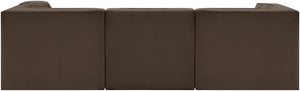 Meridian Furniture Rummi Four Piece Modular Sectional Brown Velvet Channel Tufted Living Room Sofa 660Brown-Sec4C