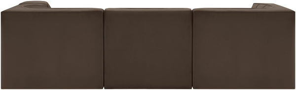 Meridian Furniture Rummi Four Piece Modular Sectional Brown Velvet Channel Tufted Living Room Sofa 660Brown-Sec4C