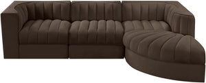 Meridian Furniture Rummi Four Piece Modular Sectional Brown Velvet Channel Tufted Living Room Sofa 660Brown-Sec4C