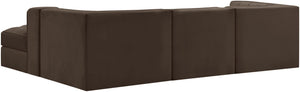 Meridian Furniture Rummi Four Piece Modular Sectional Brown Velvet Channel Tufted Living Room Sofa 660Brown-Sec4C