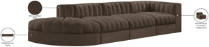 Meridian Furniture Rummi Four Piece Modular Sectional Brown Velvet Channel Tufted Low Profile Sofa 660Brown-Sec4D