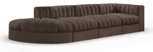 Meridian Furniture Rummi Four Piece Modular Sectional Brown Velvet Channel Tufted Low Profile Sofa 660Brown-Sec4D