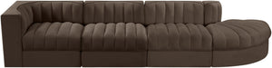 Meridian Furniture Rummi Four Piece Modular Sectional Brown Velvet Channel Tufted Low Profile Sofa 660Brown-Sec4D