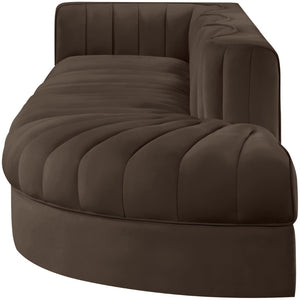 Meridian Furniture Rummi Four Piece Modular Sectional Brown Velvet Channel Tufted Low Profile Sofa 660Brown-Sec4D