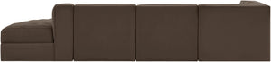 Meridian Furniture Rummi Four Piece Modular Sectional Brown Velvet Channel Tufted Low Profile Sofa 660Brown-Sec4D