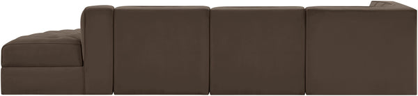 Meridian Furniture Rummi Four Piece Modular Sectional Brown Velvet Channel Tufted Low Profile Sofa 660Brown-Sec4D